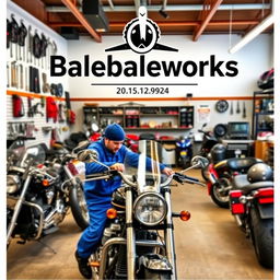A vibrant Facebook cover photo for a motorcycle repair shop named "Balebaleworks