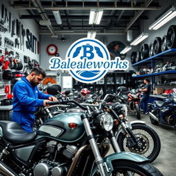 A vibrant Facebook cover photo for a motorcycle repair shop named "Balebaleworks