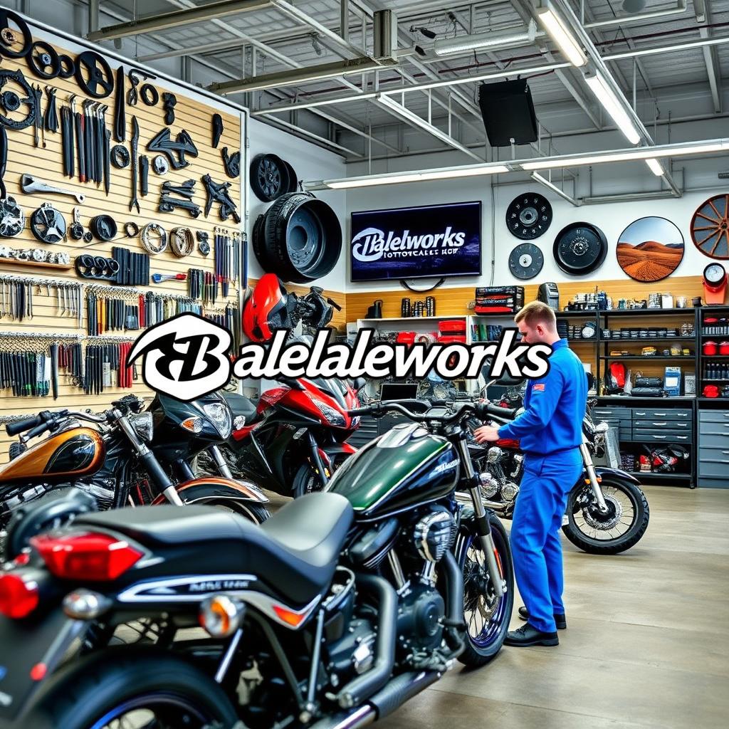 A vibrant Facebook cover photo for a motorcycle repair shop named "Balebaleworks