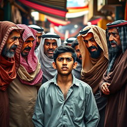 A dramatic scene featuring an angry Arab family shouting at a young man