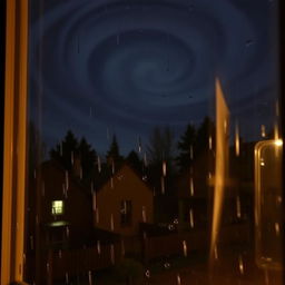 A captivating scene of a window reflecting a rainy night