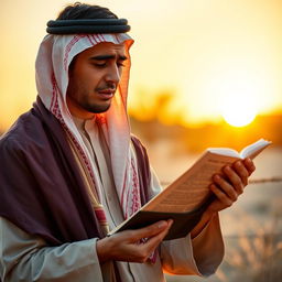 A young Arab man, visibly upset, reciting poetry with intense emotion