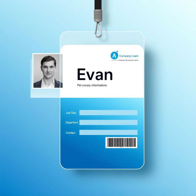 An ID card design featuring the name 'Evan' prominently displayed