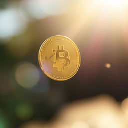 A close-up view of a shiny gold coin falling through the air, captured mid-fall with a blurred background to emphasize motion