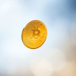 A close-up view of a shiny gold coin falling through the air, captured mid-fall with a blurred background to emphasize motion