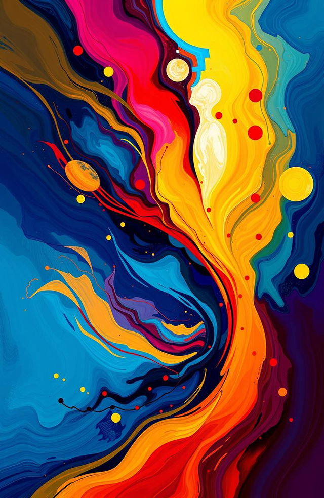 An abstract digital painting that encapsulates the concept of the rhythm of love, intertwining themes of depression, smiles, and sadness