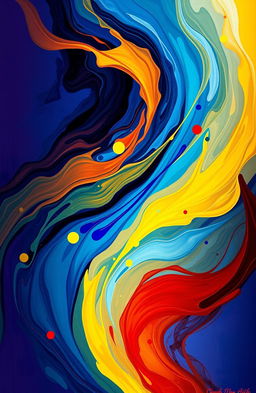 An abstract digital painting that encapsulates the concept of the rhythm of love, intertwining themes of depression, smiles, and sadness