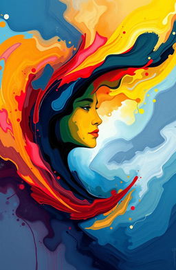 An abstract digital painting that encapsulates the concept of the rhythm of love, intertwining themes of depression, smiles, and sadness