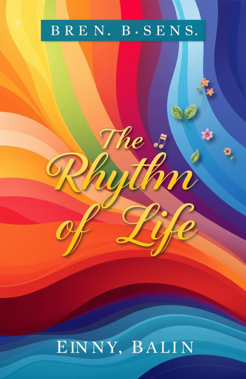 A beautifully designed book cover for 'The Rhythm of Life', featuring a vibrant abstract background that combines flowing waves of colors representing various emotional states