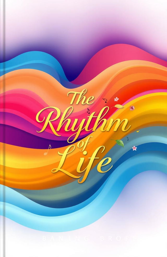 A beautifully designed book cover for 'The Rhythm of Life', featuring a vibrant abstract background that combines flowing waves of colors representing various emotional states