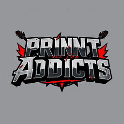 A bold and edgy logo design for a hard rock band named 'Print Addicts'