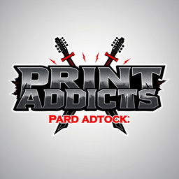 A bold and edgy logo design for a hard rock band named 'Print Addicts'