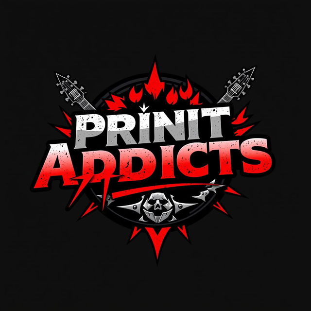 A bold and edgy logo design for a hard rock band named 'Print Addicts'