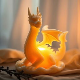 A beautifully crafted candle shaped like a dragon, with intricate details and a warm glow coming from its body
