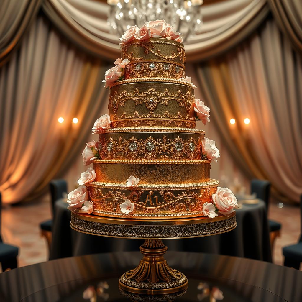 A luxurious and extravagant cake display featuring the world's most expensive cake