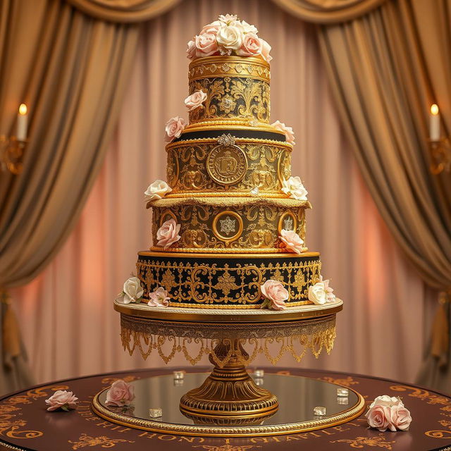 A luxurious and extravagant cake display featuring the world's most expensive cake