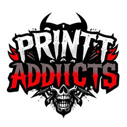 A gritty and edgy logo design for a hardcore rock band named 'Print Addicts'