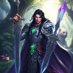 An intricate fantasy character design featuring a mystical warrior named Narmid