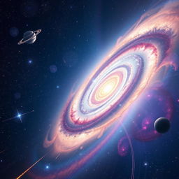 A stunning view of a vast universe filled with colorful galaxies, twinkling stars, and shimmering nebulae