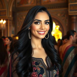 A stunningly beautiful Persian woman with flowing black hair and expressive dark eyes