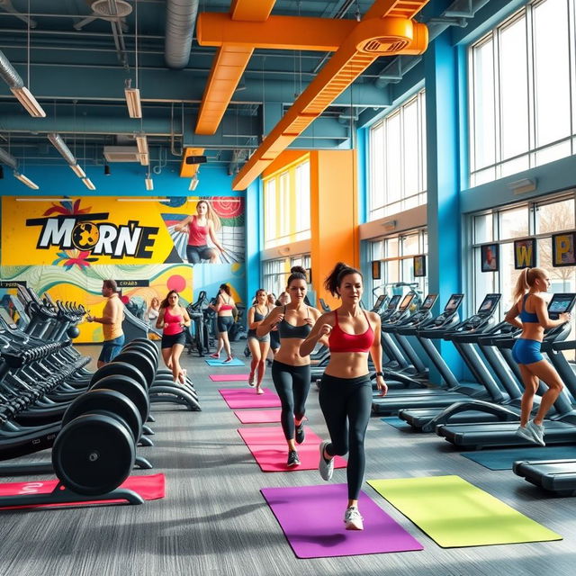 A vibrant gym interior filled with high-end workout equipment