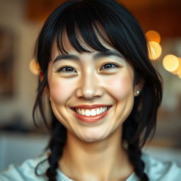 A portrait of a person with a warm smile, showcasing a sense of joy and friendliness