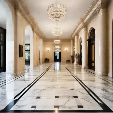 The architect recommended simonizing the marble floors in the grand entrance of the building.