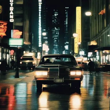The car in the movie was simonized to perfection, reflecting the glimmering city lights.