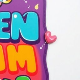 An upper right section of a vibrant poster featuring a visible bite effect that adds a playful touch without damaging any wording or elements, the poster should have a whimsical and colorful design with playful illustrations, eye-catching typography, and a sense of fun and creativity throughout the composition