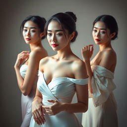 A beautifully lit artistic expression featuring Asian women in an elegant and tasteful pose, celebrating natural beauty and femininity