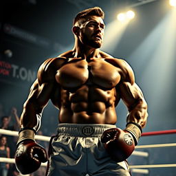 A powerful and muscular figure resembling a boxer, showcasing an impressive physique with defined muscles and strength