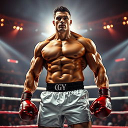 A powerful and muscular figure resembling a boxer, showcasing an impressive physique with defined muscles and strength
