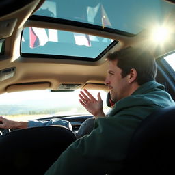 Inside a car, two men engaged in a conversation