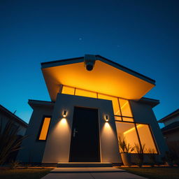 A high-resolution, eye-level shot of a modern house at dusk