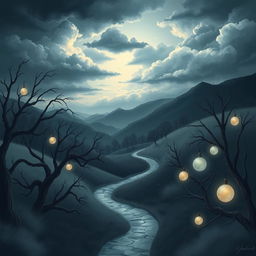 A beautiful and imaginative illustration depicting the true meaning of depression as a surreal landscape
