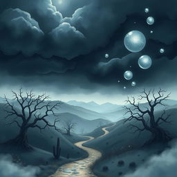 A beautiful and imaginative illustration depicting the true meaning of depression as a surreal landscape