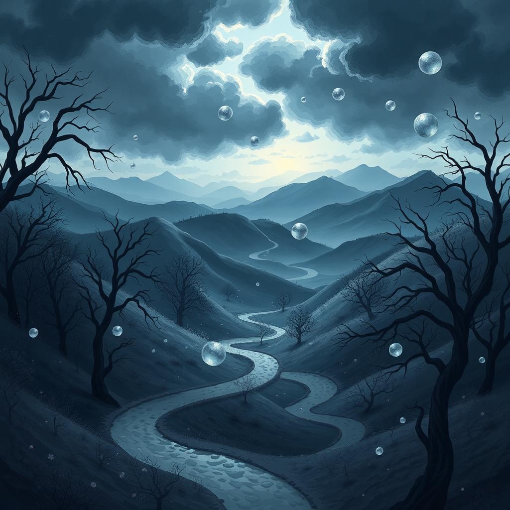 A beautiful and imaginative illustration depicting the true meaning of depression as a surreal landscape