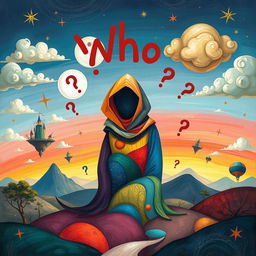 An artistic representation of the concept of 'Who' in a whimsical and abstract manner