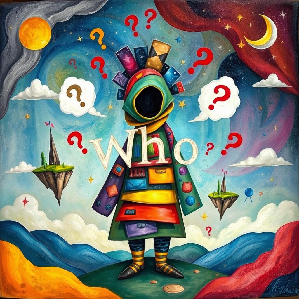 An artistic representation of the concept of 'Who' in a whimsical and abstract manner
