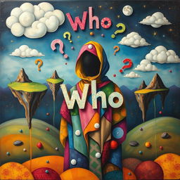 An artistic representation of the concept of 'Who' in a whimsical and abstract manner