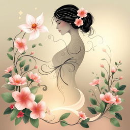An artistic representation of a stylized and abstract depiction of femininity and nature