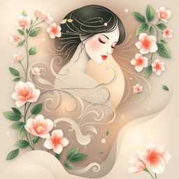 An artistic representation of a stylized and abstract depiction of femininity and nature