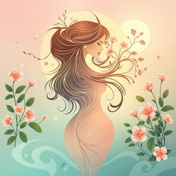 An artistic representation of a stylized and abstract depiction of femininity and nature