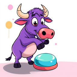 A playful and vibrant vector illustration of a purple bull pressing a button on a table