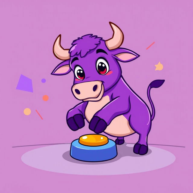 A playful and vibrant vector illustration of a purple bull pressing a button on a table