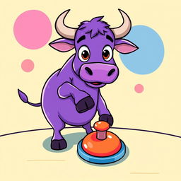 A playful and vibrant vector illustration of a purple bull pressing a button on a table