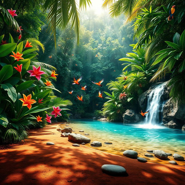 A vibrant, visually striking 4m x 4m canvas that captures the essence of a lush tropical jungle