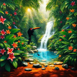 A vibrant, visually striking 4m x 4m canvas that captures the essence of a lush tropical jungle