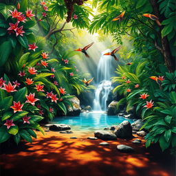 A vibrant, visually striking 4m x 4m canvas that captures the essence of a lush tropical jungle