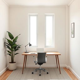A modern 4m x 4m office-like room featuring two vertical windows positioned in the middle of one wall